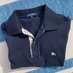 Burberry Navy Polo with White embroidered logo and Nova Check Detail! Size Med!